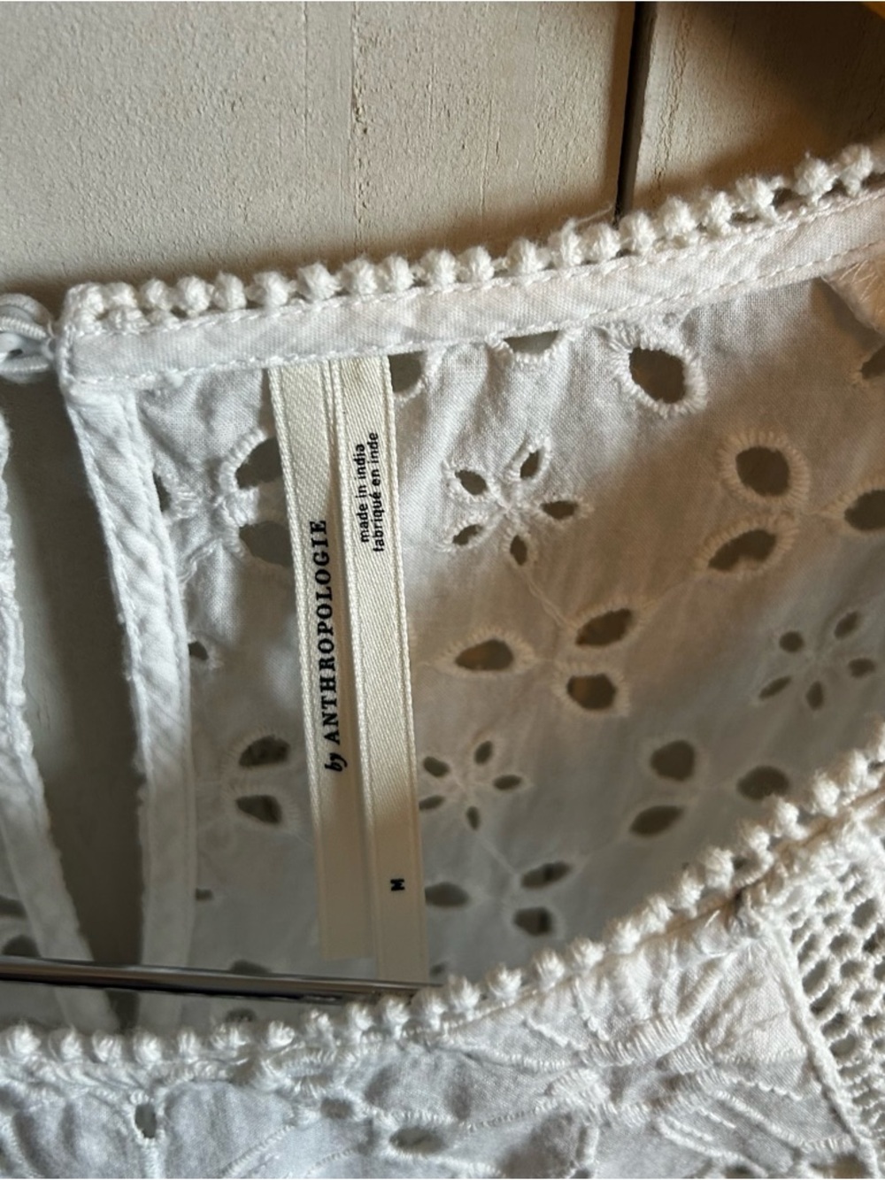 Anthropologie White Eyelet Lace Peasant Blouse - Picture 2 of 7